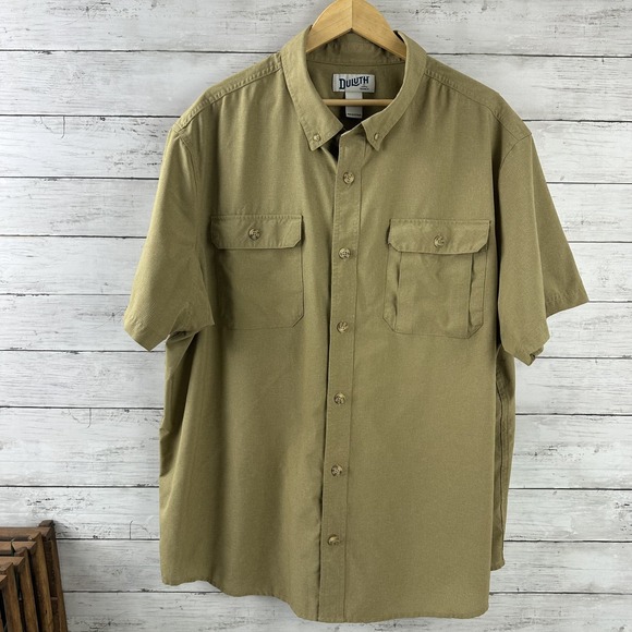 Duluth Trading Untucked Shirt Mens 2XL Tan Short Sleeve Button Up Breathable - Picture 1 of 11